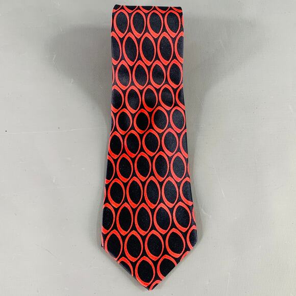 LANVIN Navy Red Circles Satin Tie - Picture 2 of 3
